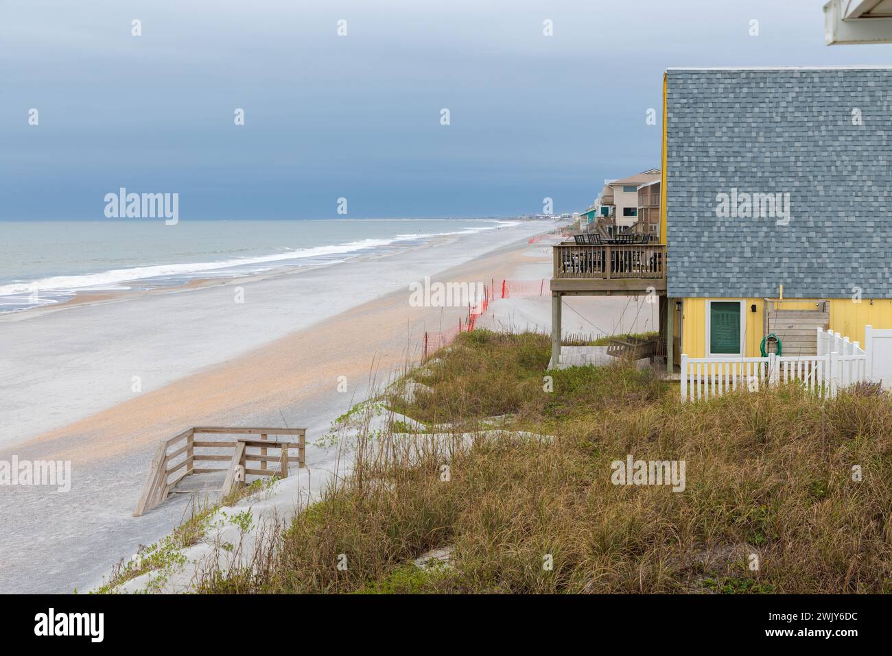 View of Atlantic Ocean coastline from the deck of a waterfront home in Vilano Beach near St. Augustine, Florida Stock Photo