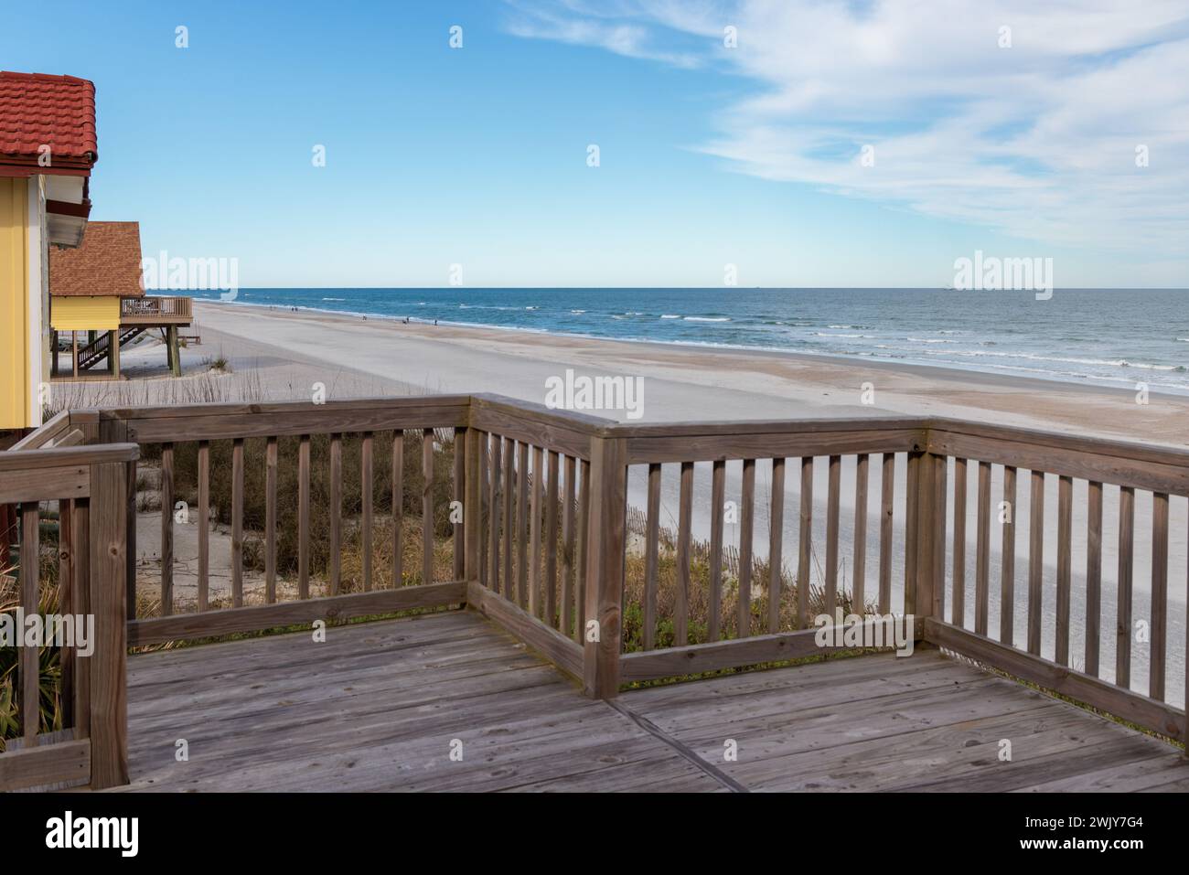 View of Atlantic Ocean from the deck of a waterfront home in Vilano Beach near St. Augustine, Florida Stock Photo