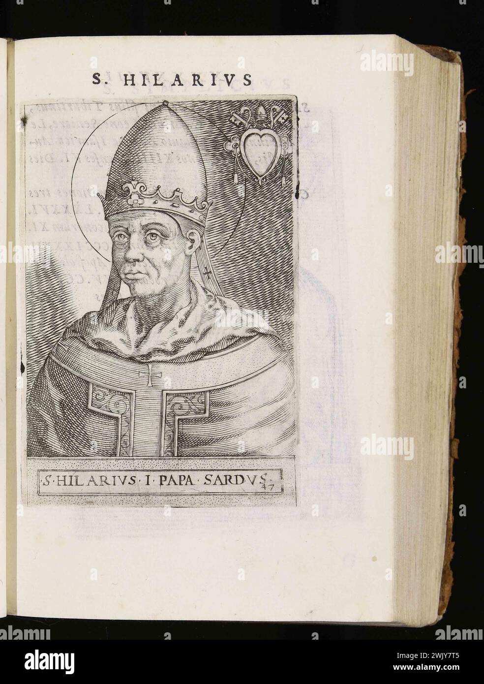 A 1580 engraving of Pope Hilary, also known as Pope Hilarius,  who was pontiff from AD461 to AD468. He was the 46th pope. Stock Photo