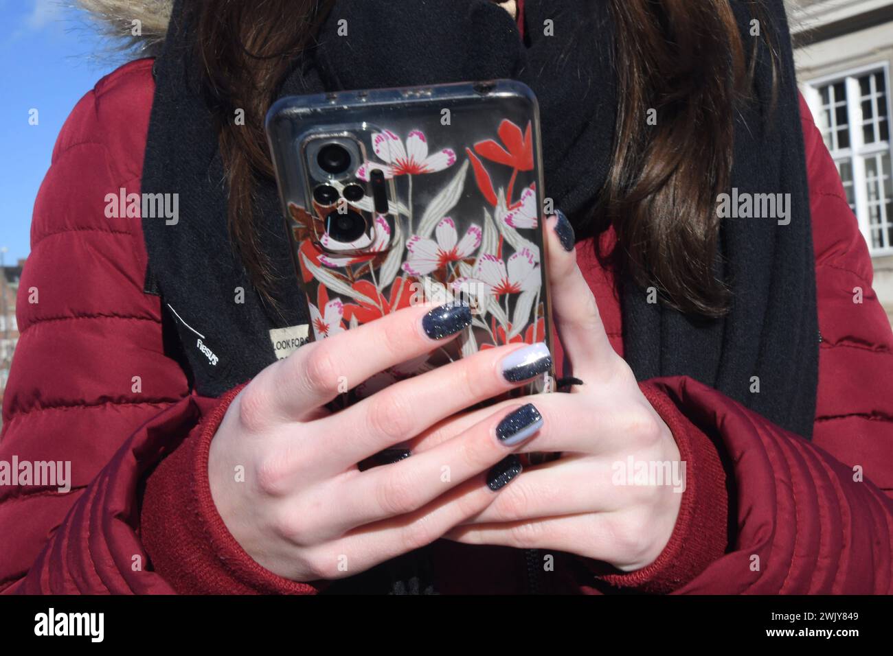 Copenhagen, Denmark /17 February 2024/Mobile phone smartphones and iphones uer in danish capital.. Photo.Francis Joseph Dean/Dean Pictures Stock Photo