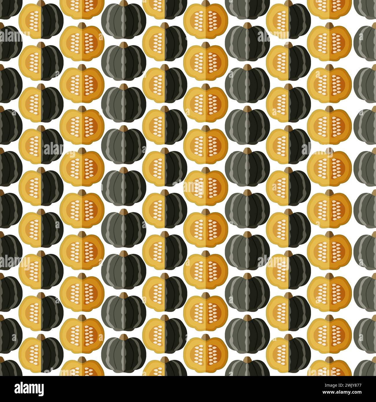 Seamless pattern with Bonbon Squash. Winter squash. Cucurbita maxima. Fruit and vegetables. Flat style. Isolated vector illustration. Stock Vector