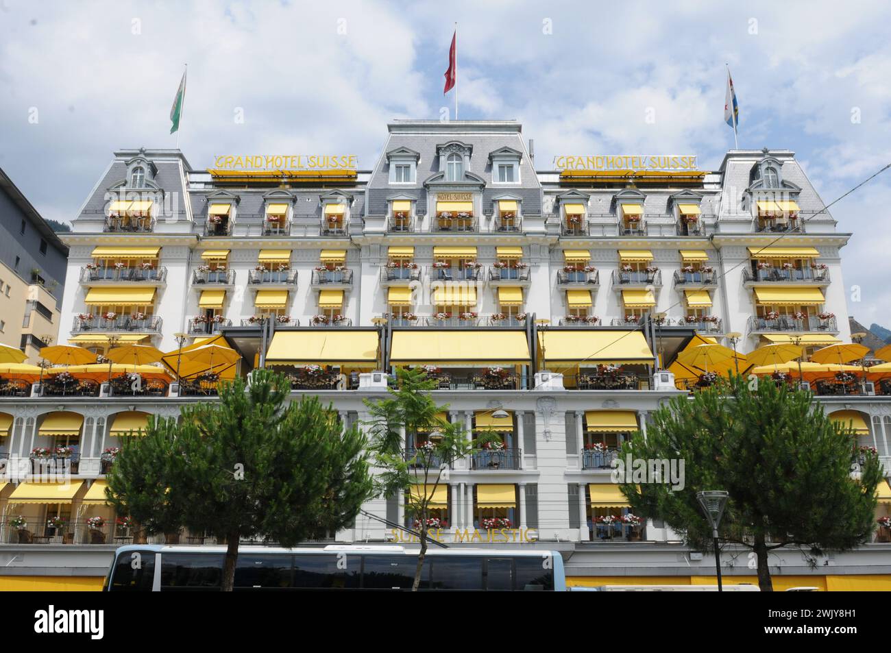 Das Belle Epoque Grand Hotel Majestic in Montreux. Belle Epoque Hotels Majestic at Lake Geneva. Stock Photo