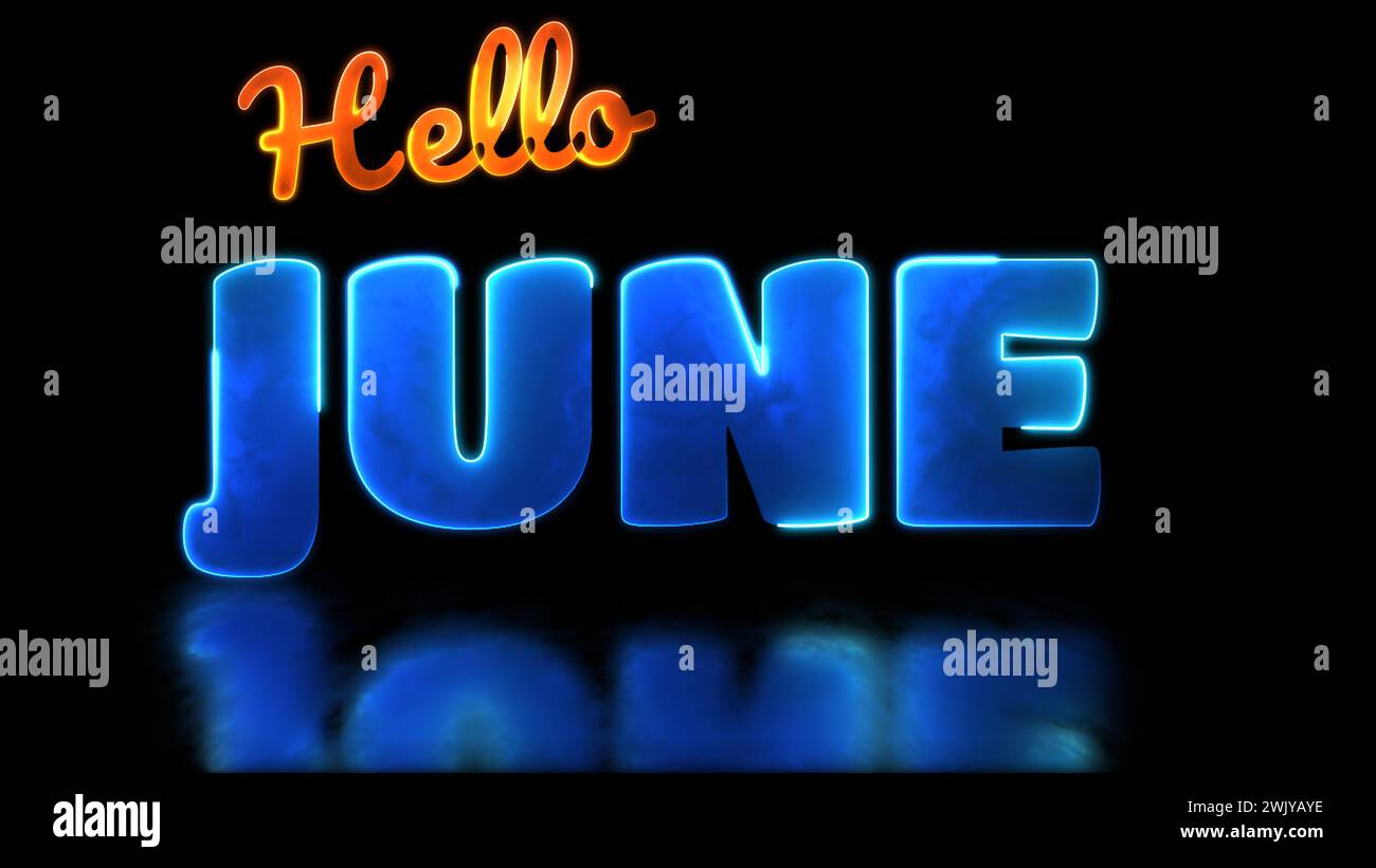 Glowing looping June month neon frame effect, black background Stock ...