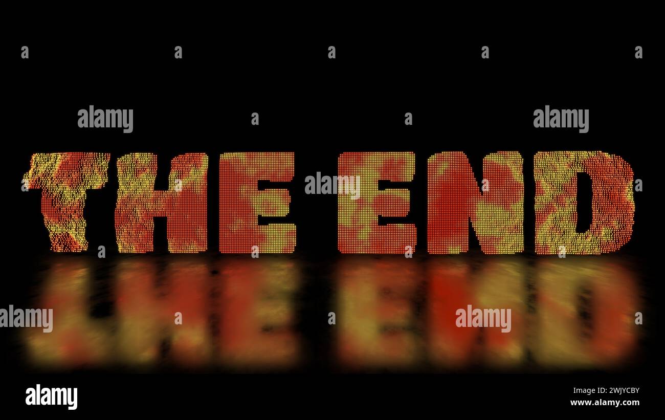 The end word letter effect scattered swirling, black background Stock