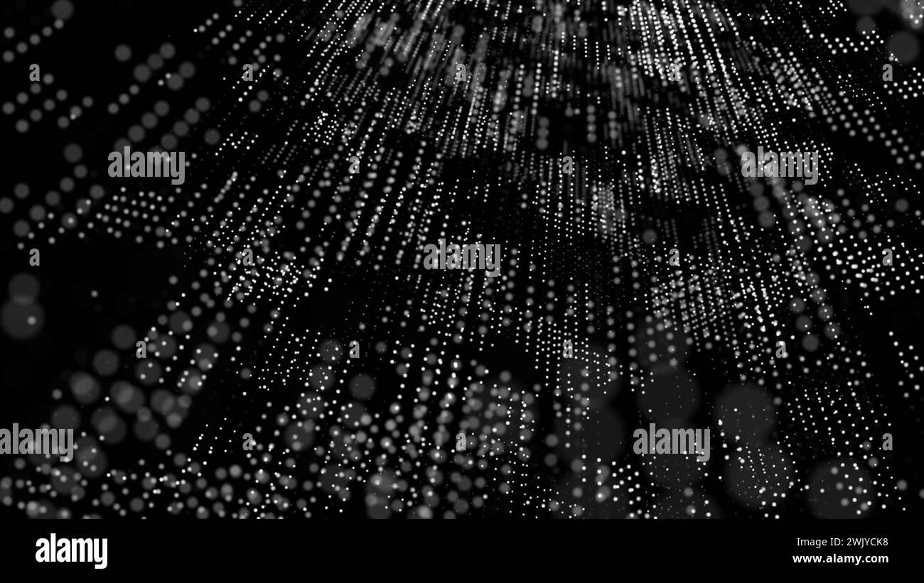 Abstract animated background flying particles Black and White Stock ...