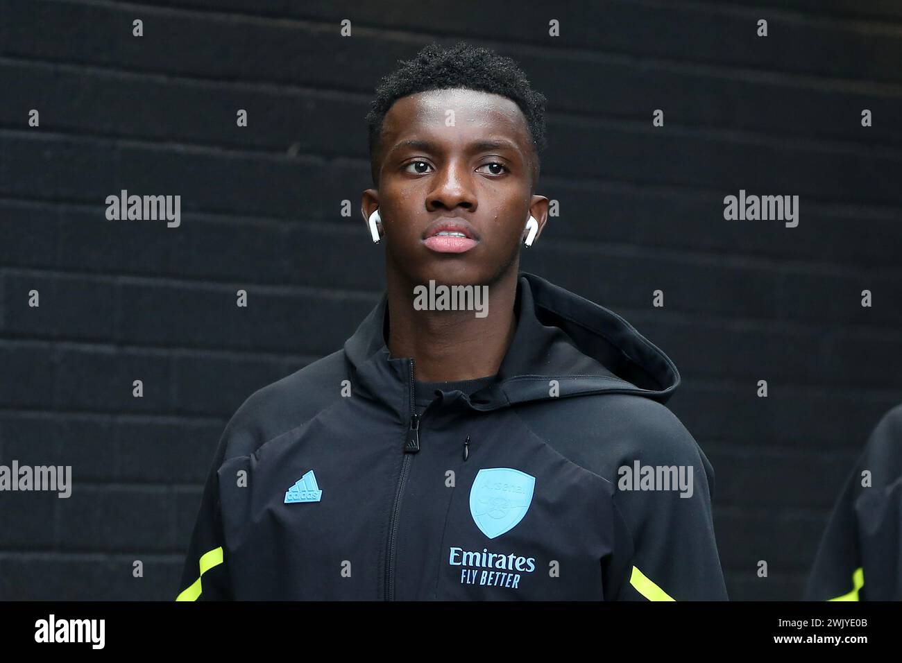 Burnley, UK. 17th Feb, 2024. Eddie Nketiah of Arsenal arrives at the stadium. Premier League match, Burnley v Arsenal at Turf Moor in Burnley, Lancs on Saturday 17th February 2024. this image may only be used for Editorial purposes. Editorial use only, pic by Chris Stading/Andrew Orchard sports photography/Alamy Live news Credit: Andrew Orchard sports photography/Alamy Live News Stock Photo