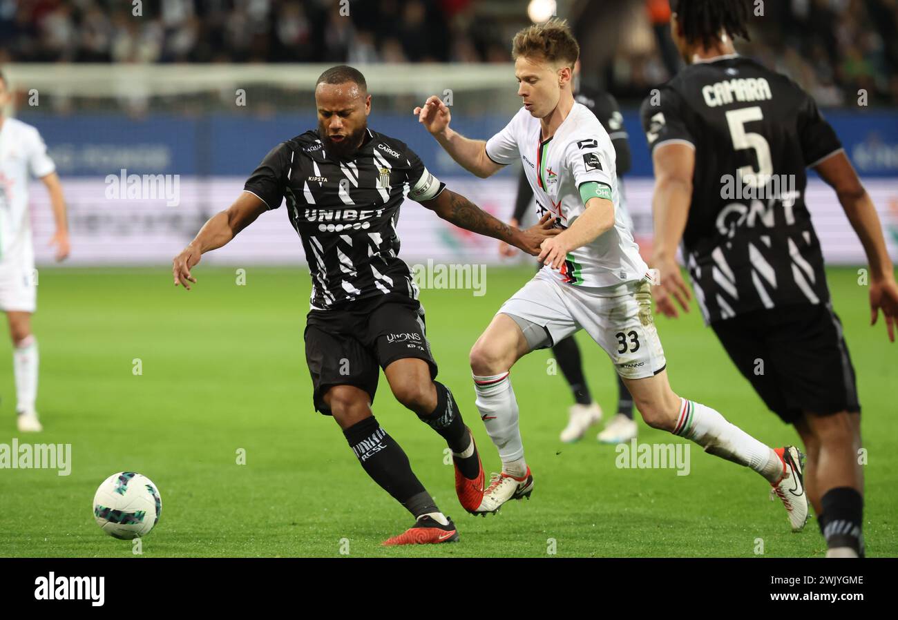 Leuven, Belgium. 17th Feb, 2024. Charleroi's Marco Ilaimaharitra and