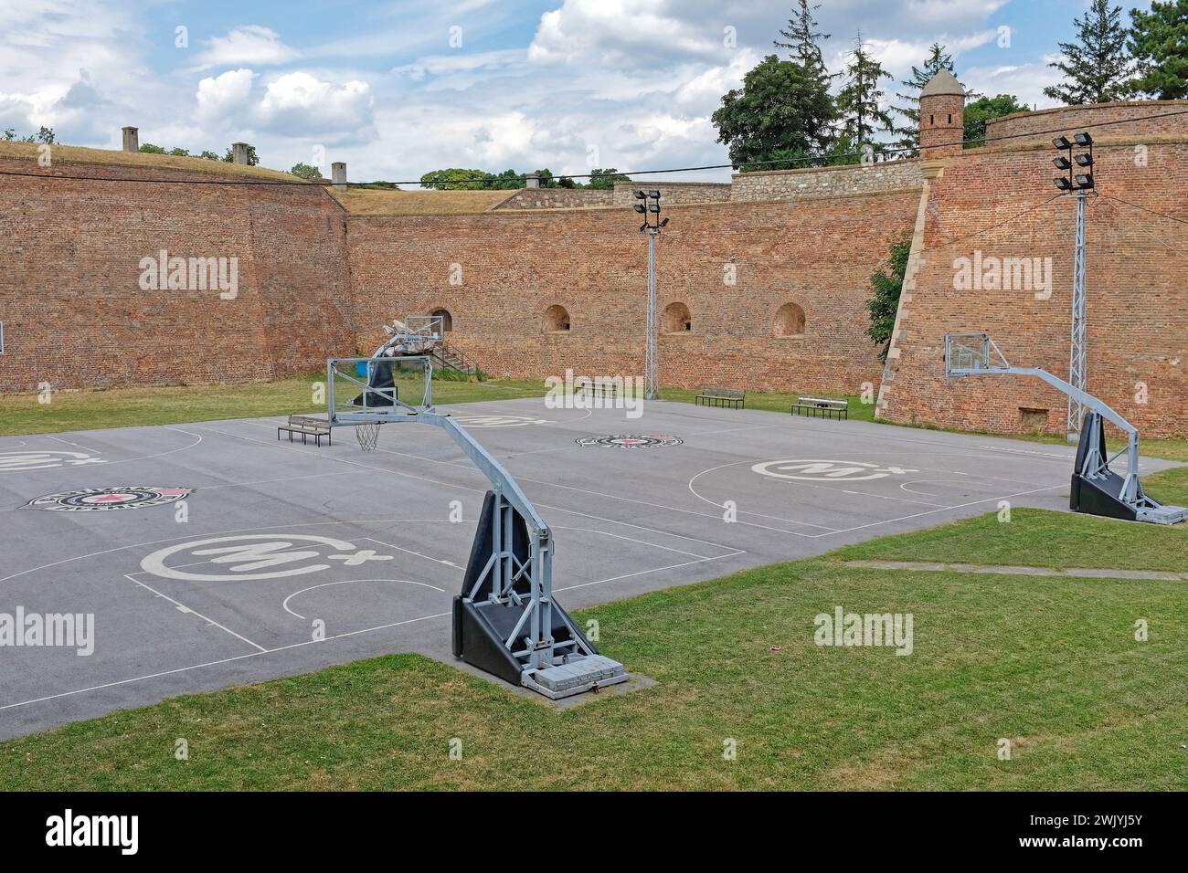 Belgrade, Serbia - July 5, 2021:  Basketball courts Partizan sport club at Kalemegdan park fortress. Stock Photo