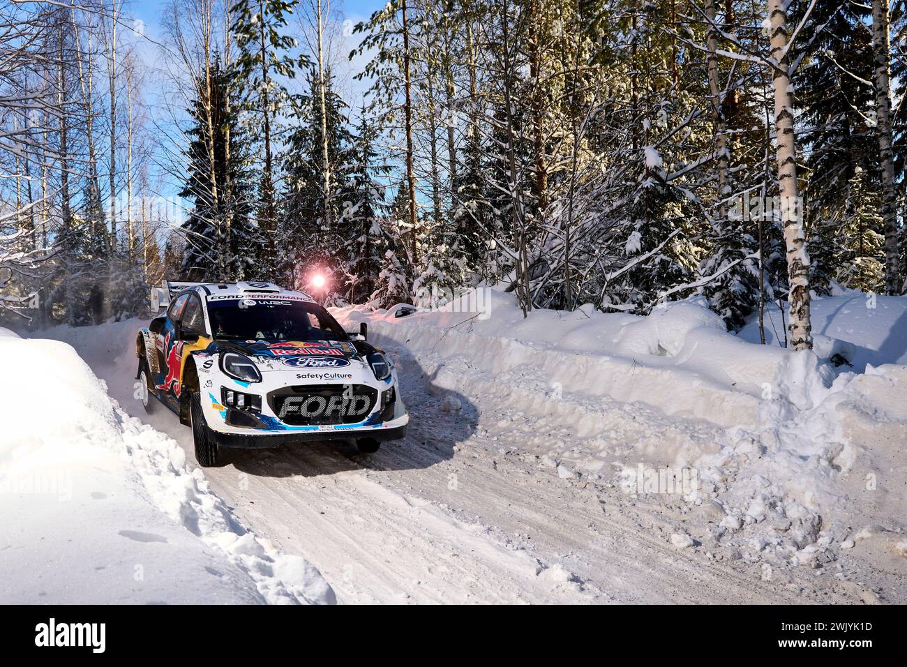 UMEÅ 20240217Grégoire Munster of Luxembourg with co-driver Louis Louka of Belgium compete with their Ford Puma Rally1 Hybrid, during the 12th stage of Stock Photo