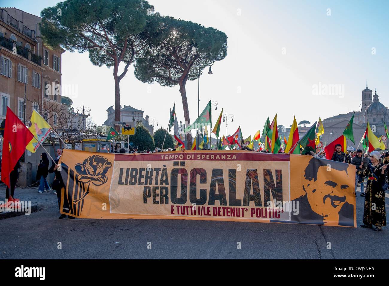 Rome, . 17th Feb, 2024. 17/02/2024 Rome: Demonstration to ask for the release of Abdullah Öcalan. On 15 February 1999, Abdullah Öcalan, founder of the Workers' Party of the Kurdistan (PKK). Ps: the photo can be used in compliance with the context in which it was taken, and without defamatory intent of the decorum of the people represented. Credit: Independent Photo Agency/Alamy Live News Stock Photo