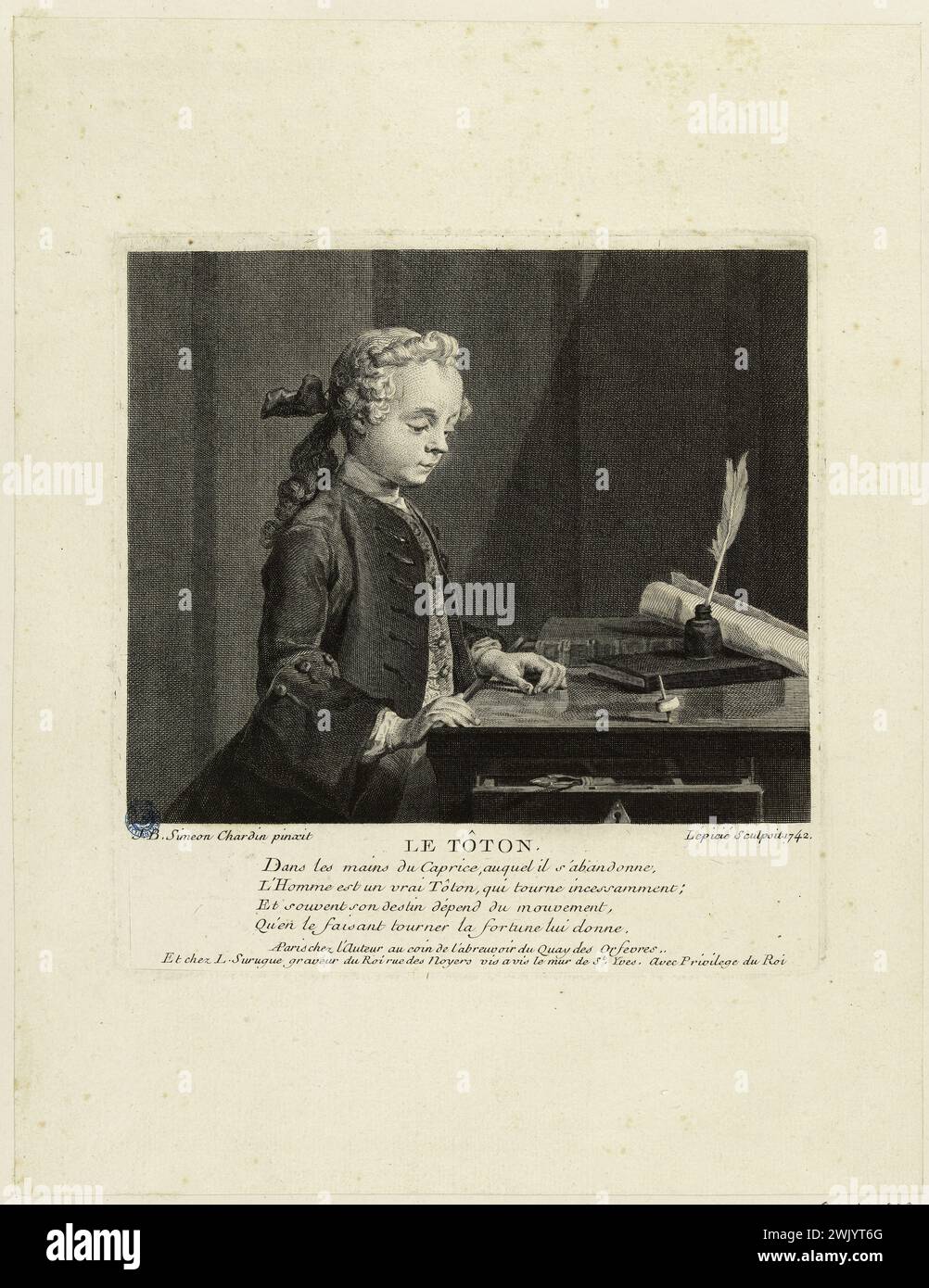 Nicolas-Bernard Lépicié (1735-1784). Le Temon after Chardin (Bocher 50; Marianne Roland Michel XVIII p. 276). Burin, 1742. Museum of Fine Arts of the City of Paris, Petit Palais. 18th 18th 18th 18th 18th 18th century Stock Photo