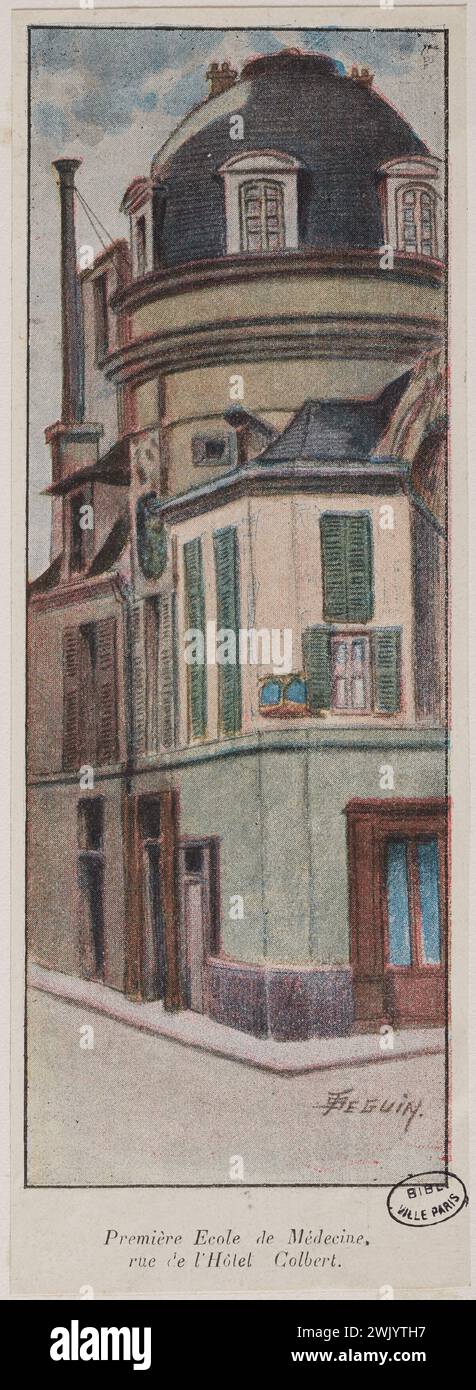 Séguin, F., First School of Medicine / Rue de l'Hotel Colbert (title registered (letter)). Color photomecanic process. Carnavalet museum, history of Paris. Stock Photo