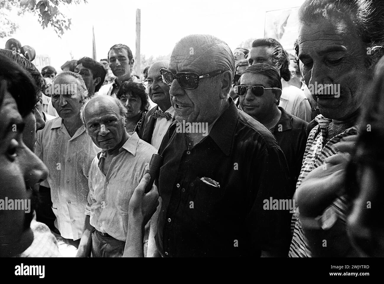 Argentine politicians Vicente Solano Lima (center right) and Héctor José  Cámpora (center left), during the Cámpora-Solano Lima ticket proclamation  for the upcoming general elections, San Antonio de Areco, January 22nd,  1973 Stock