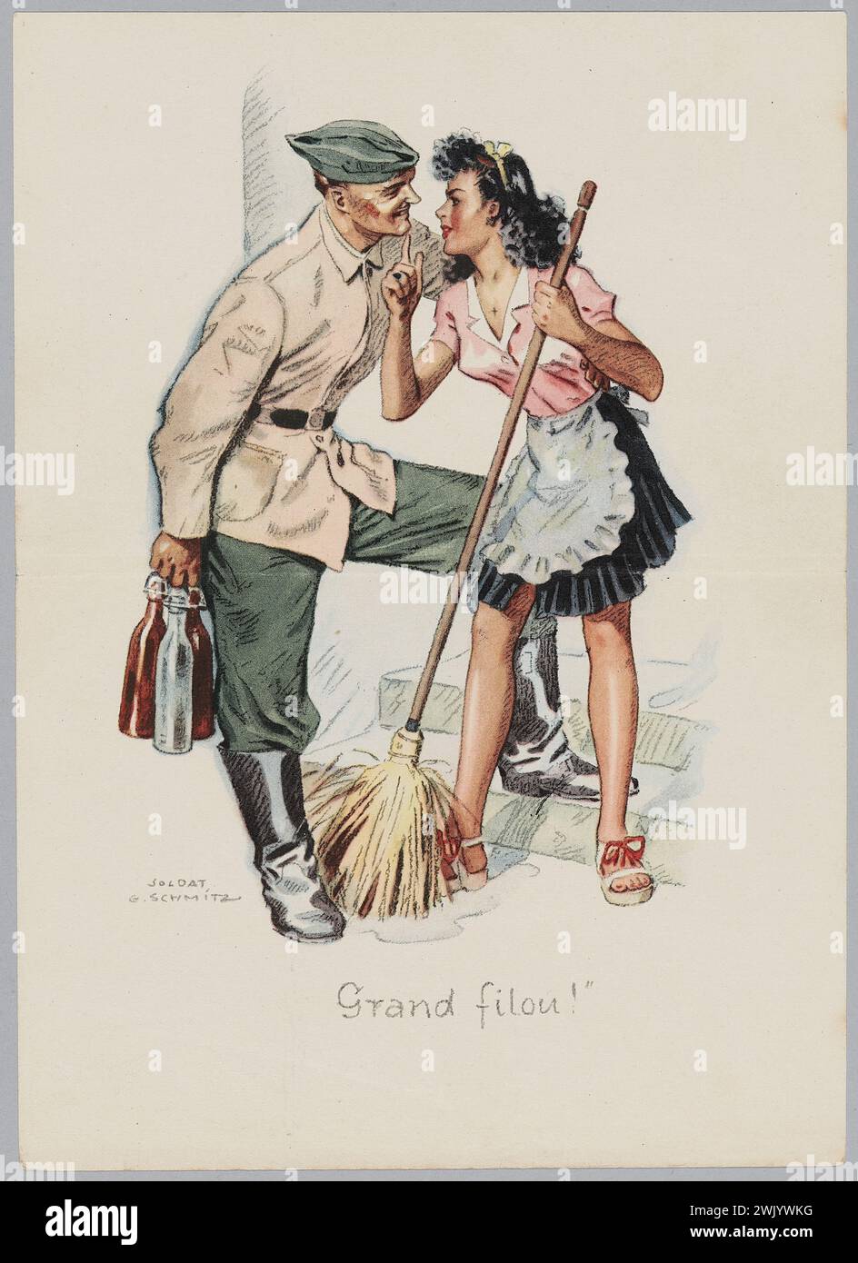 Schmitz, G., Gefreiter (n.1920 - d.), Humorous color illustration: Grand Filou! (Title awarded), 1940. Paper, ink. Museum of the Liberation of Paris - General Leclerc Museum - Jean Moulin Museum. Stock Photo