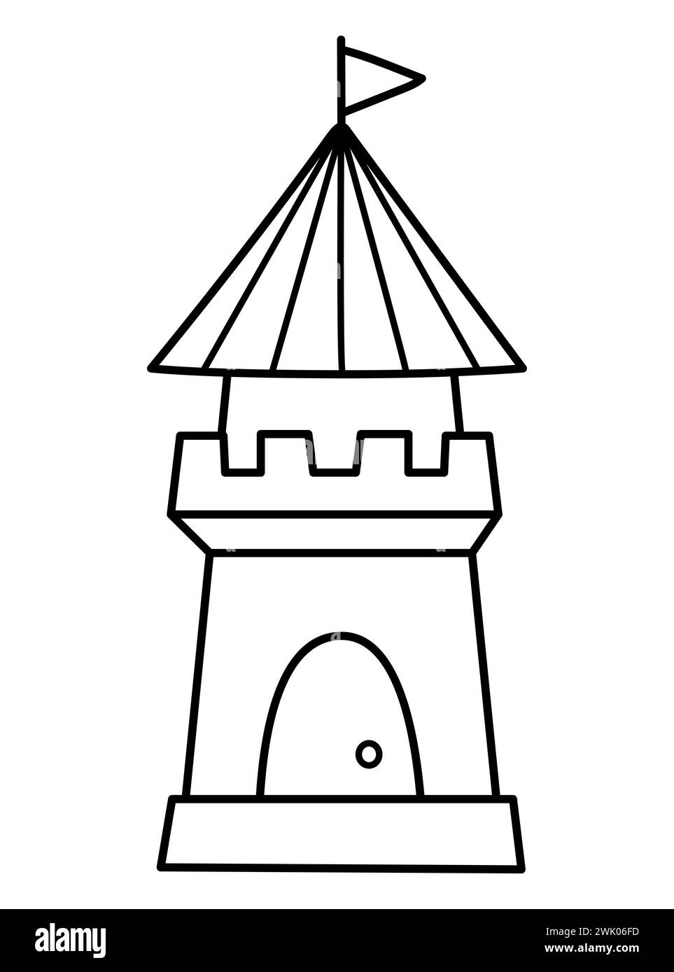 Vector black and white cartoon tower. Fantasy world castle part line ...