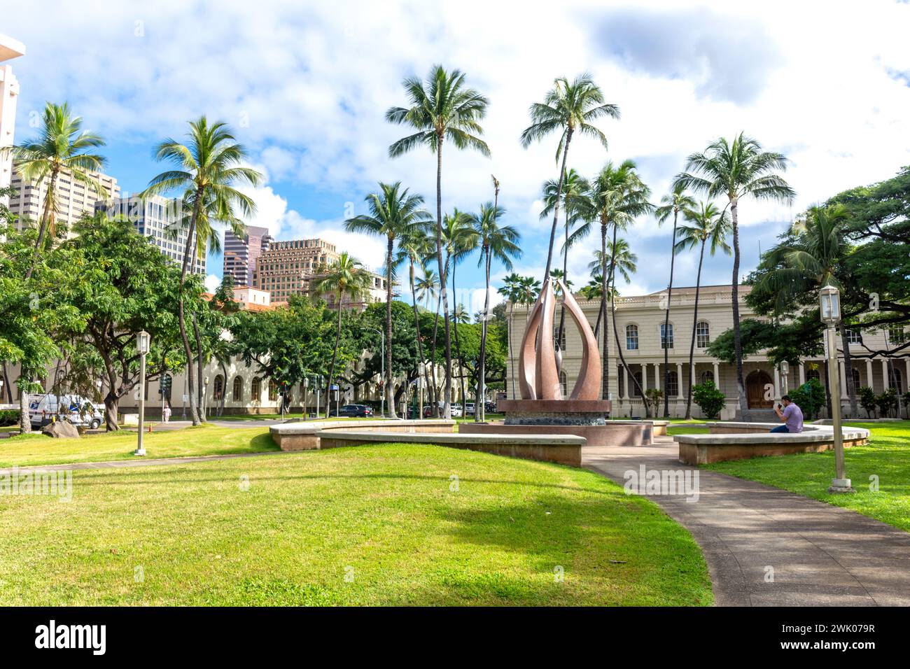 Ka Ho'oilina Mau Loa Fountain, Queen Street, Waikiki, Honolulu, Oahu, Hawaii, United States of America Stock Photo