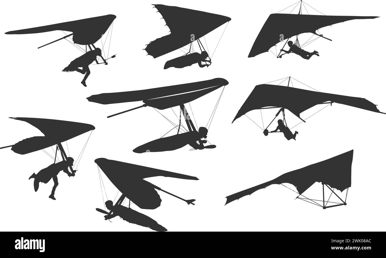 Hang glider silhouettes, Hang gliding silhouette, Hang glider, Hang glider clipart, Hang glider vector set Stock Vector