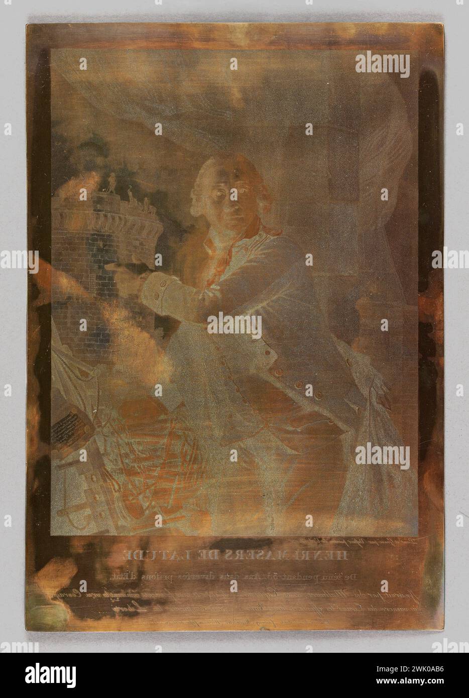 Graved plaque of the portrait of Jean Henry, known as Danry, known as Masers de Latude (1725-1805), French prisoner, by vestier. Greeted copper plate - Jean Henry, dit Danry, dit Masers de Latude (1725-1805), French prisoner,. Copper. Revolutionary period. Paris, Carnavalet museum. Stock Photo