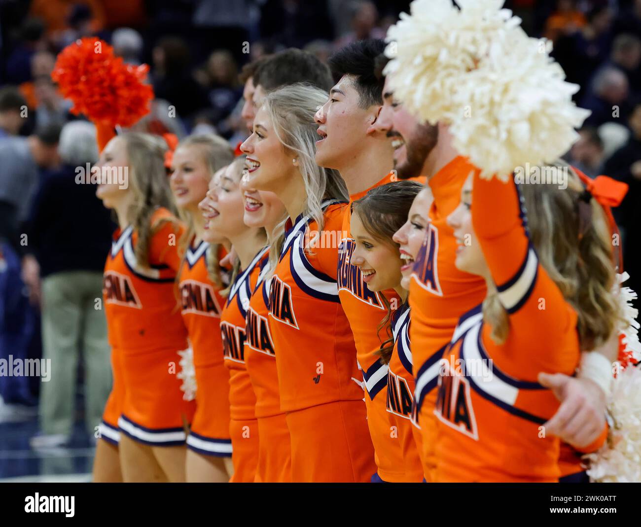 Charlottesville, VA, USA. 17th Feb, 2024. Virginia Cheerleaders sing