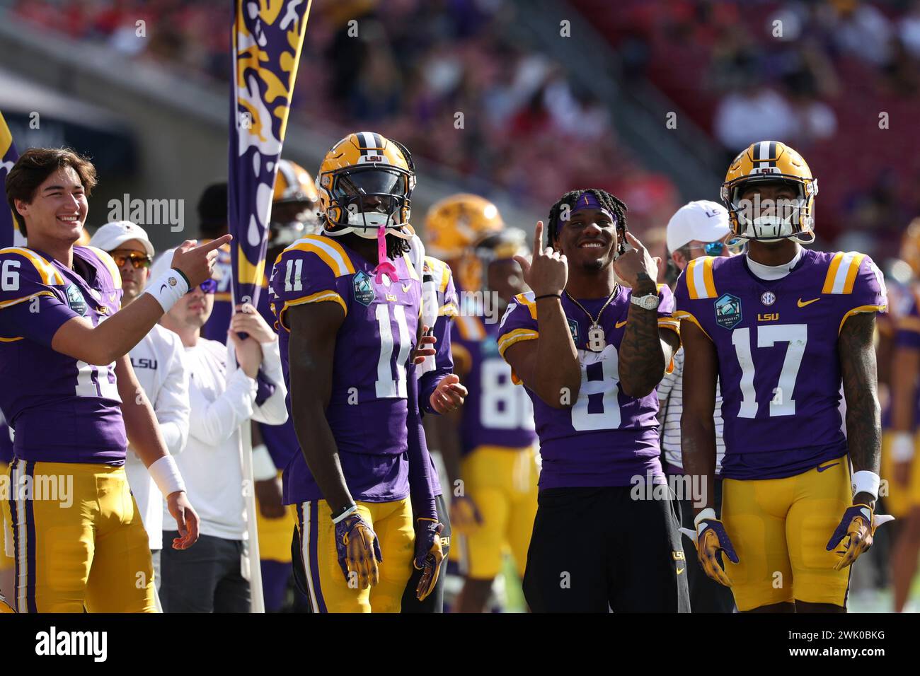 LSU Tigers quarterback Hamsley (16), wide receiver Brian Thomas Jr. (11), wide receiver