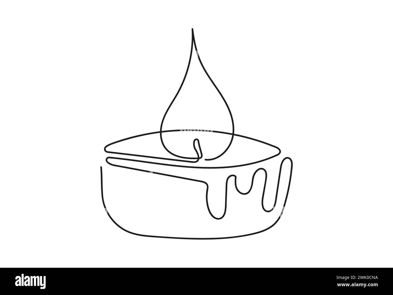 Tea light candle with flame. Burning decorative aromatic candle. Continuous one line drawing. Line art. Isolated on white backdrop. Design element for Stock Vector