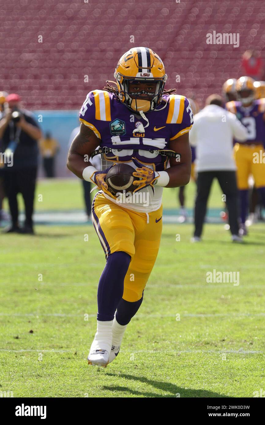 LSU Tigers running back Trey Holly (25) carries the ball during warm