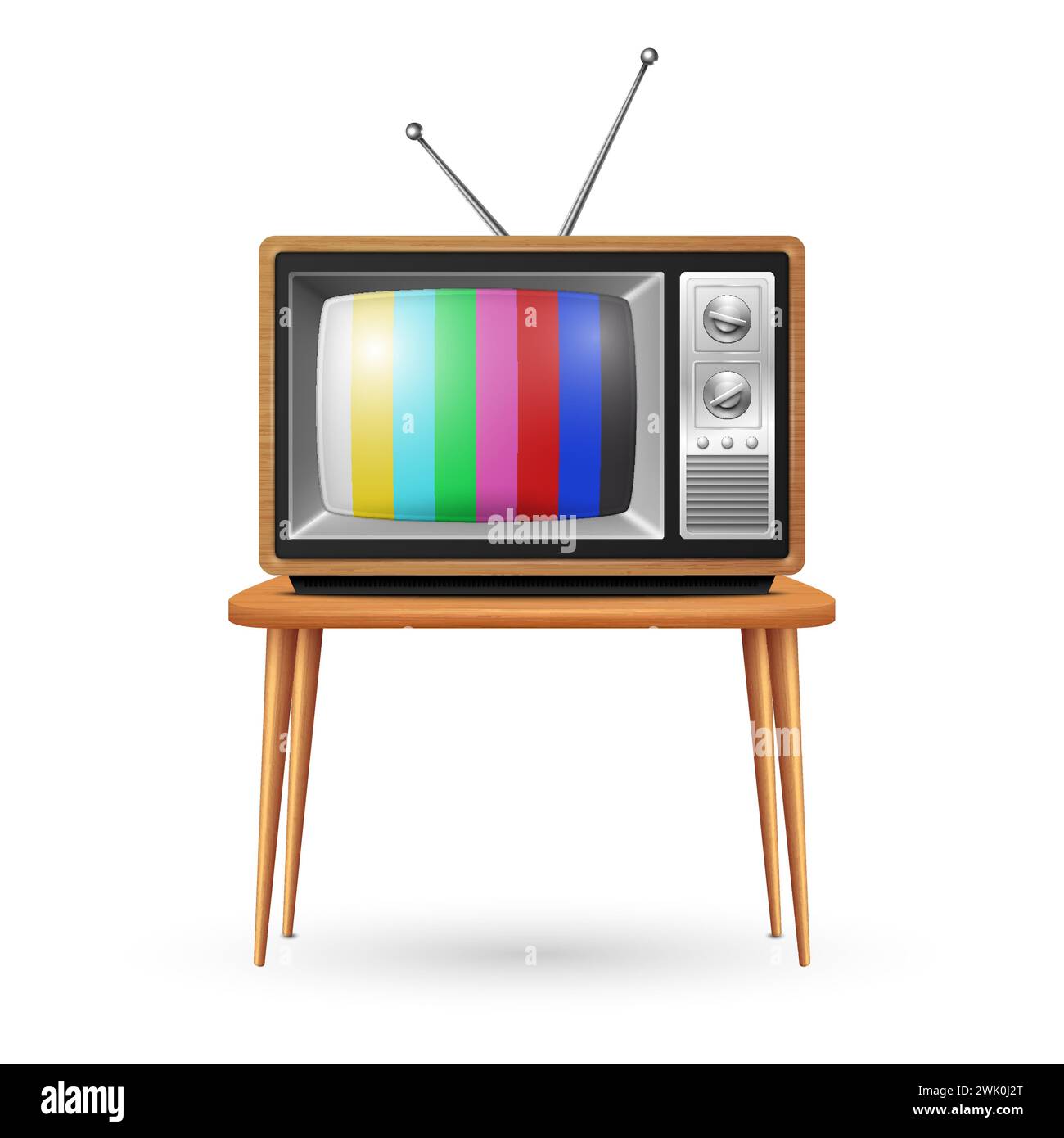Vector 3d Realistic Retro TV Set Isolated. Home Interior Design Concept with Vintage Television Set in Front View. Classic Retro TV Receiver Stock Vector