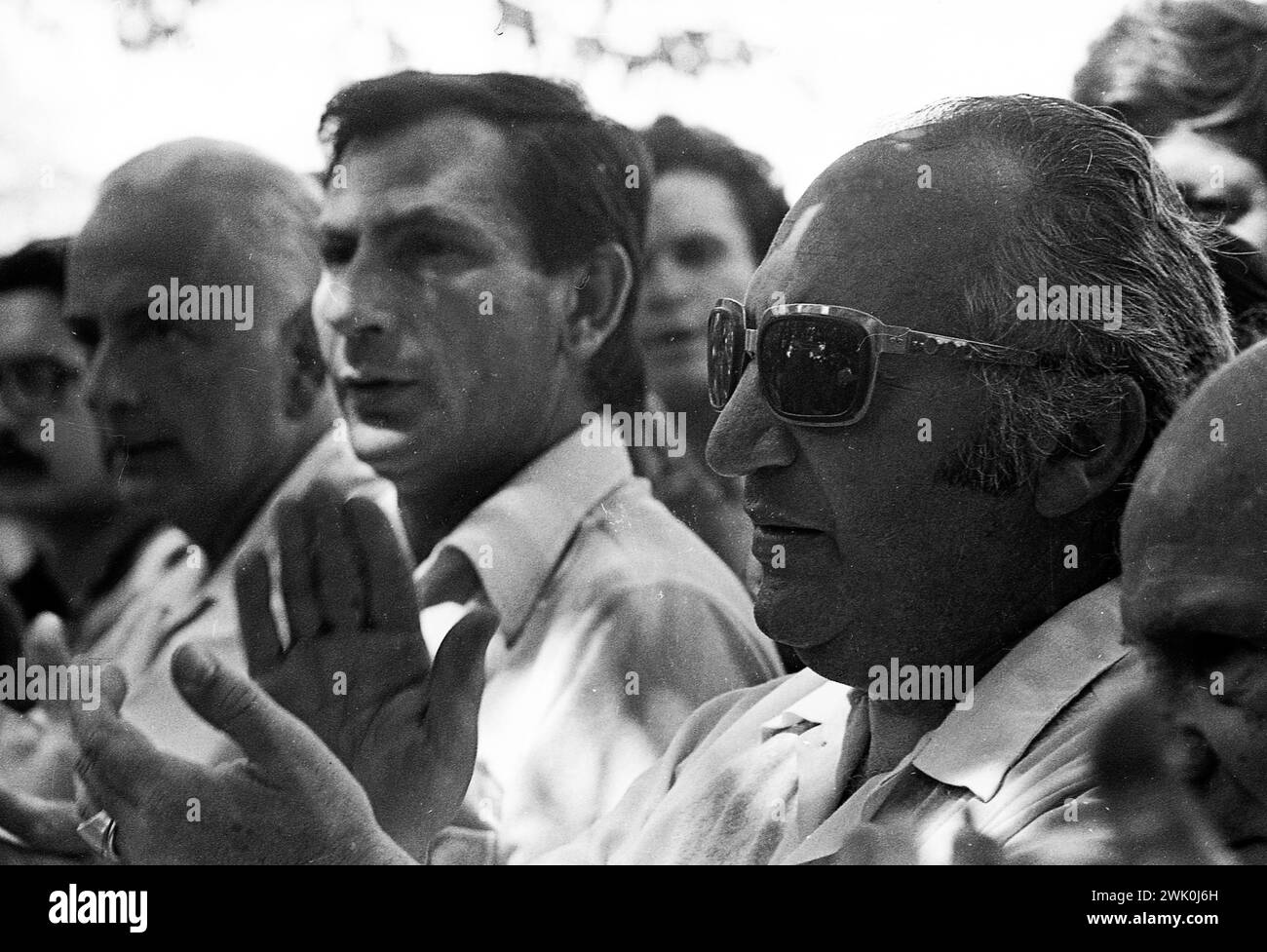 Argentine union leader Lorenzo Miguel (left), Argentine politicians Vicente  Solano Lima (center left) and Héctor José Cámpora (center right), during  the Cámpora-Solano Lima ticket proclamation for the upcoming general  elections, San Antonio