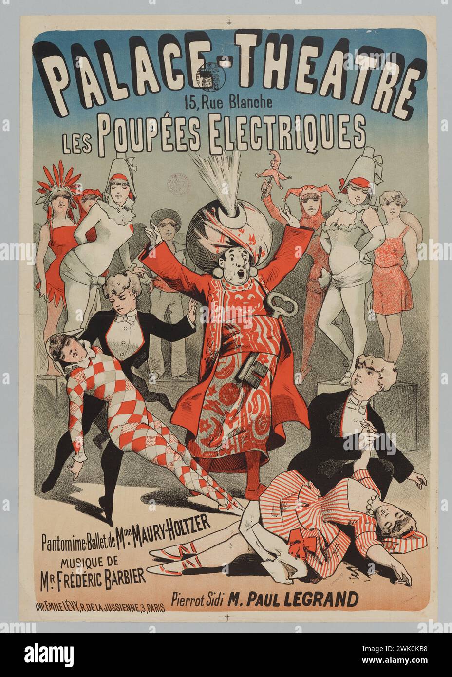 Anonymous, Palace-theatre/ 15, rue Blanche/ Les Poupees Electriques/ Pantomime-Ballet by Mme Maury-Holtzer (title registered (letter)), 1883. Color lithography. Carnavalet museum, history of Paris. Stock Photo