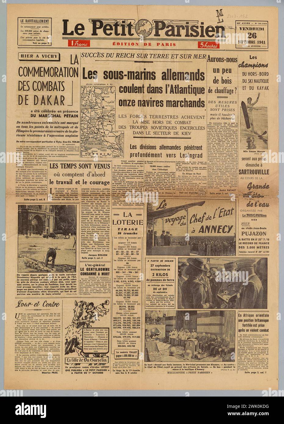 Anonymous (n.-d.), Journal Le Petit Parisien (Edition de Paris) of September 26, 1941 (username), 1941-09-26. Museum of the Liberation of Paris - General Leclerc Museum - Jean Moulin Museum. Stock Photo