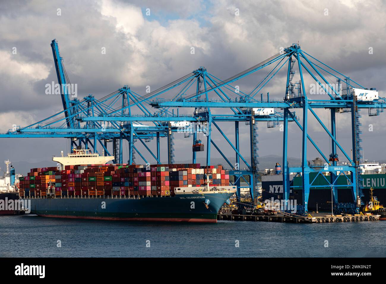 Commercial container ships in Colon harbour. Colon Panama Stock Photo