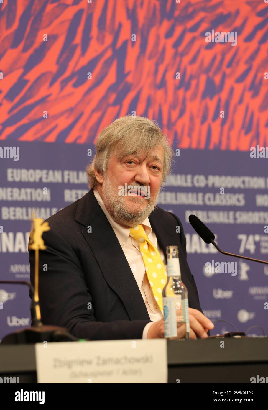 Berlin, Germany, 17th February 2024, Actor Stephen Fry at the press conference for the film Treasure at the 74th Berlinale International Film Festival. Photo Credit: Doreen Kennedy / Alamy Live News. Stock Photo