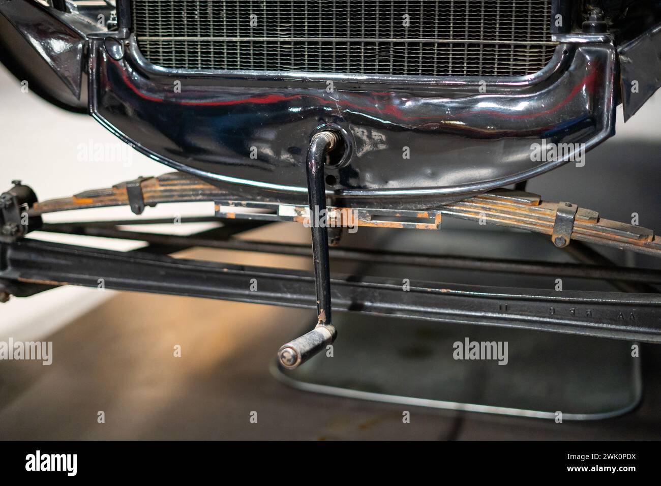 Black oldtimer old car front starter lever, crank Stock Photo Alamy