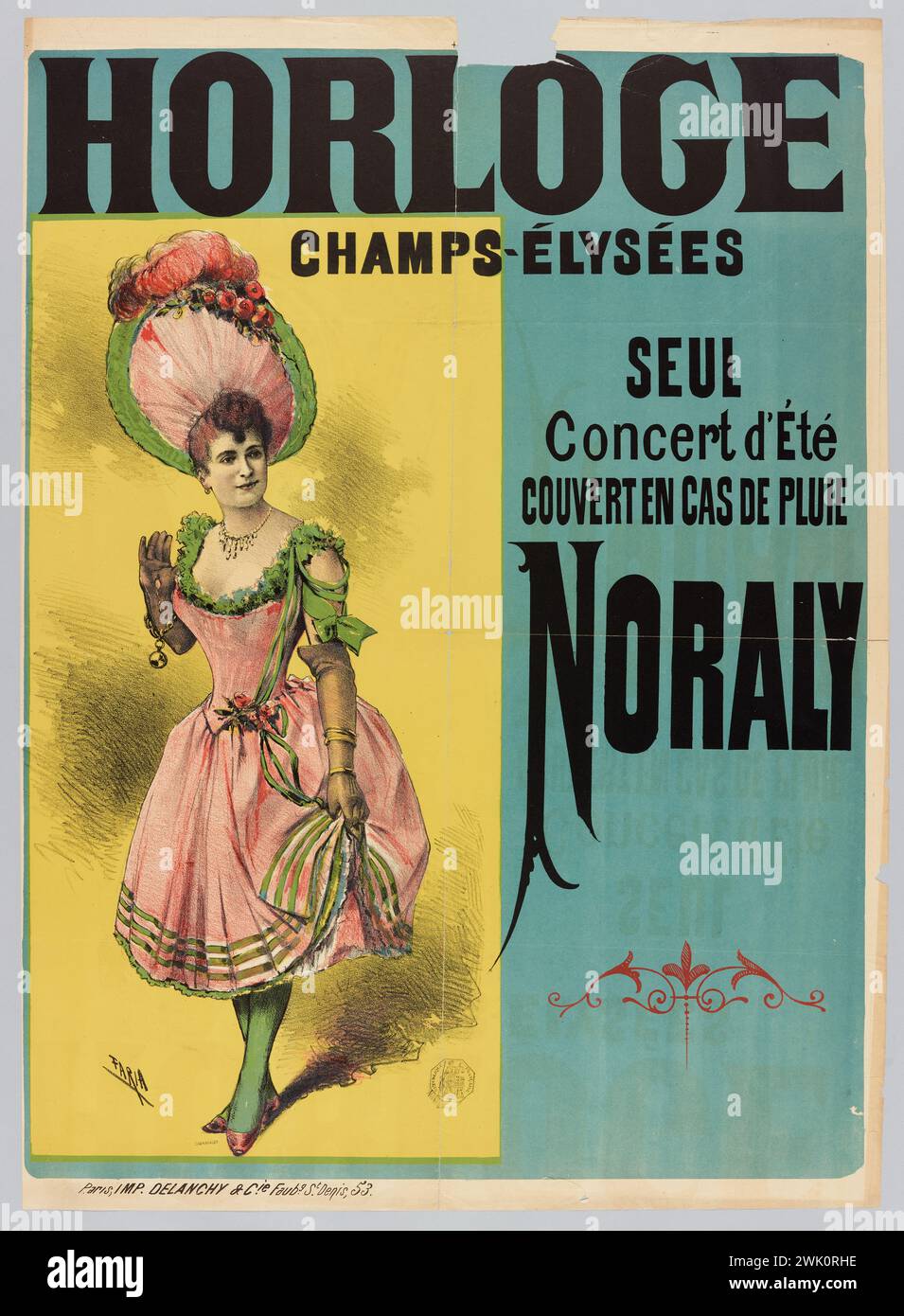 Faria, candido Aragonez de (n.1849-08-12-D.1911-12-17), clock/ champs-elyse/ alone/ Summer/ covered concert in case of rain/ Noraly (registered title (letter)) , 1880. Color lithography. Carnavalet museum, history of Paris. Stock Photo