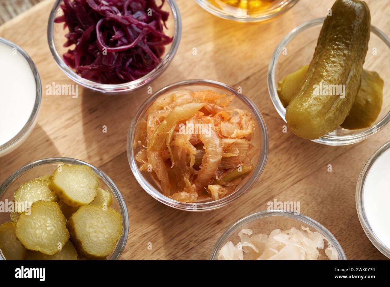 Fermented foods and vegetables kimchi, sauerkraut, apple cider