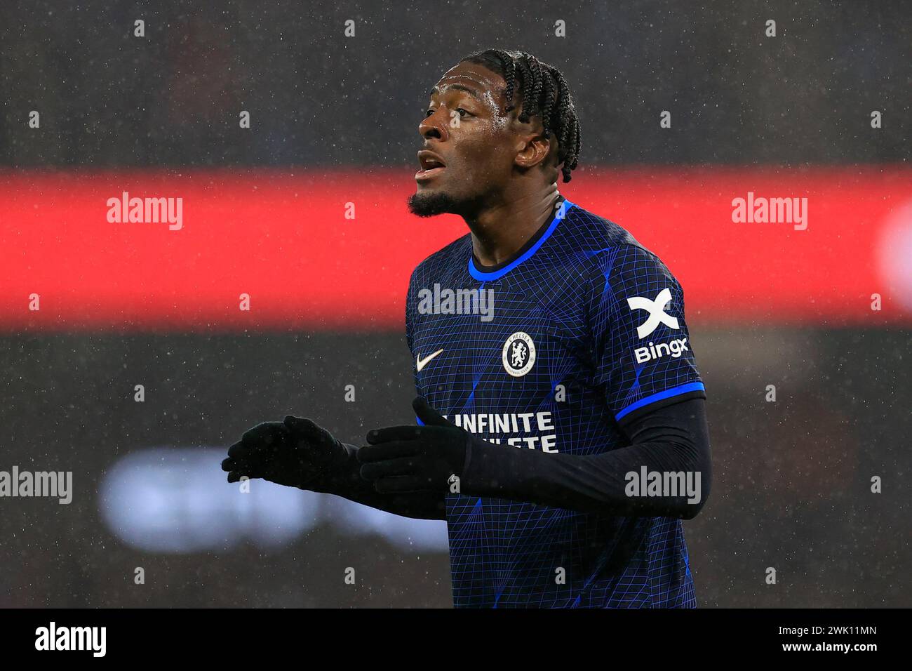 Axel Disasi of Chelsea during the Premier League match Manchester City vs Chelsea at Etihad Stadium, Manchester, United Kingdom. 17th Feb, 2024. (Photo by Conor Molloy/News Images) in Manchester, United Kingdom on 2/17/2024. (Photo by Conor Molloy/News Images/Sipa USA) Credit: Sipa USA/Alamy Live News Stock Photo