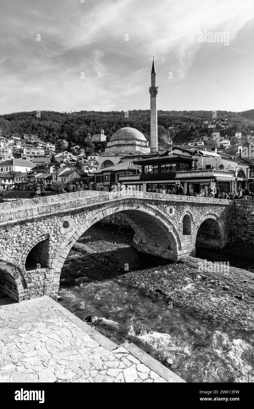 Prizren, Kosovo 6 FEB 2024 The old stone bridge in Prizren, Kosovo