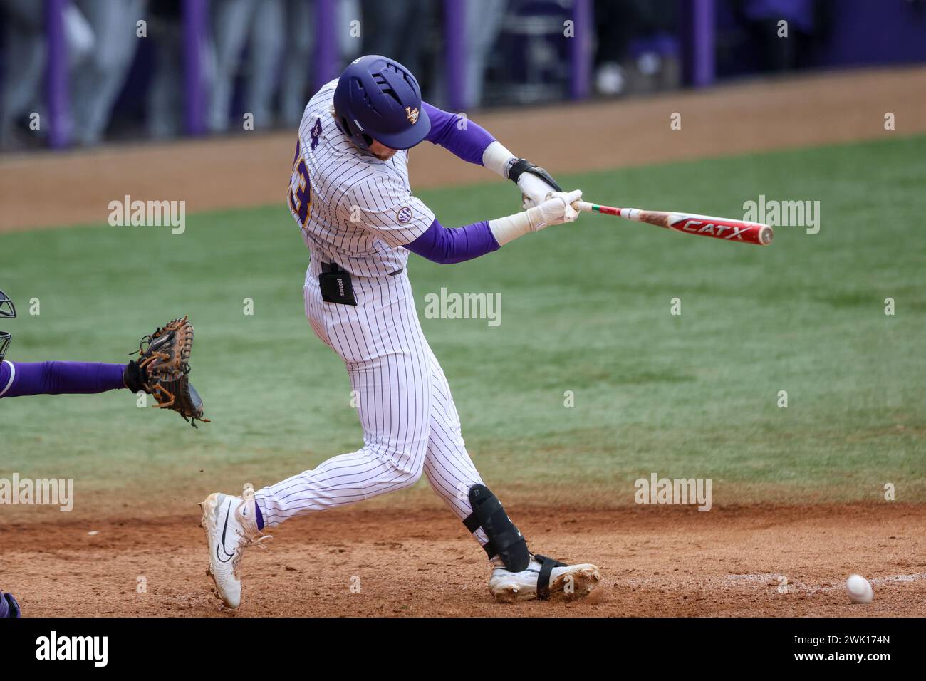 Baton Rouge, LA, USA. 17th Feb, 2024. LSU's Ethan Frey (33) tries for a