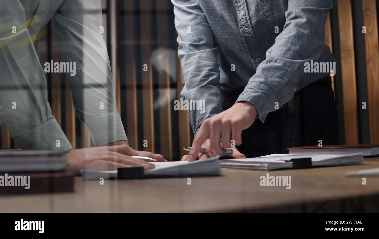 Discussion of business plans preparation before the conference Stock Photo