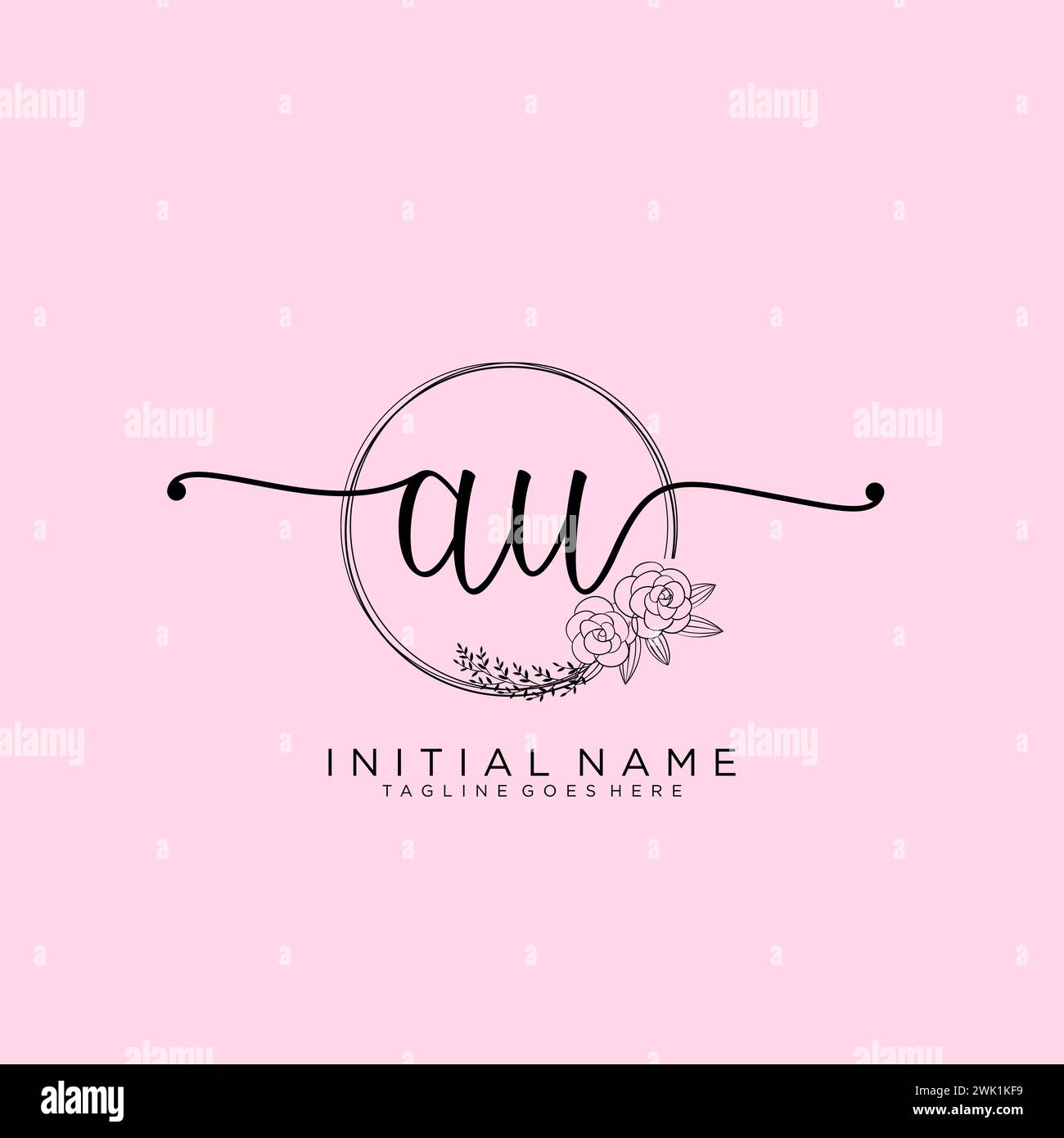 AU Initial handwriting logo with circle Stock Vector