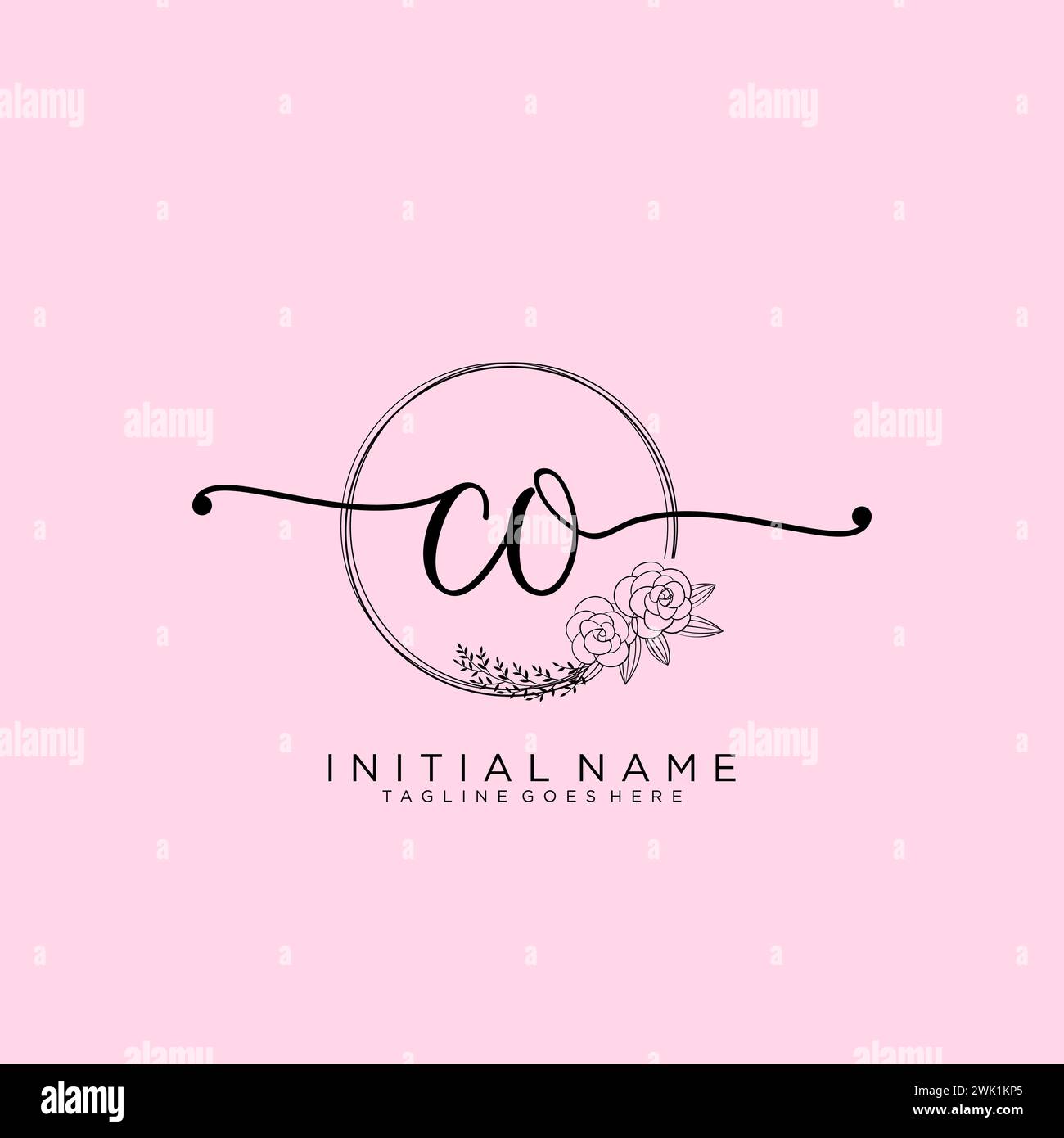 CO Initial handwriting logo with circle Stock Vector