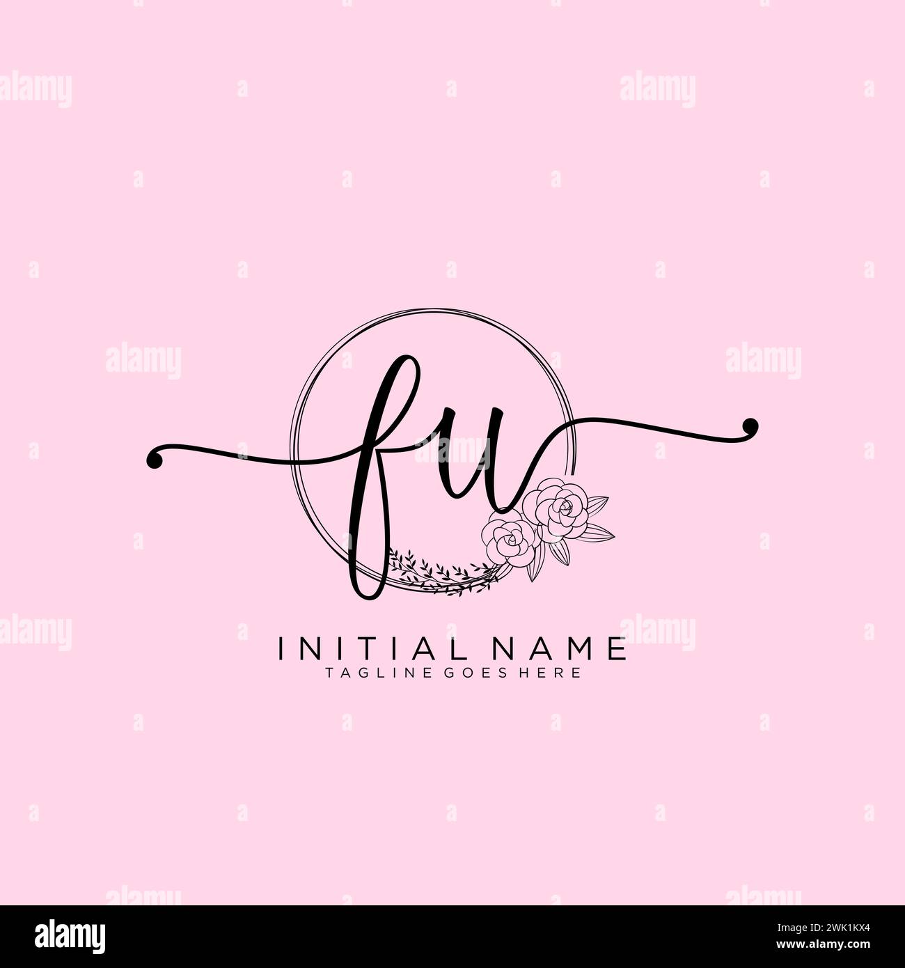FU Initial handwriting logo with circle Stock Vector