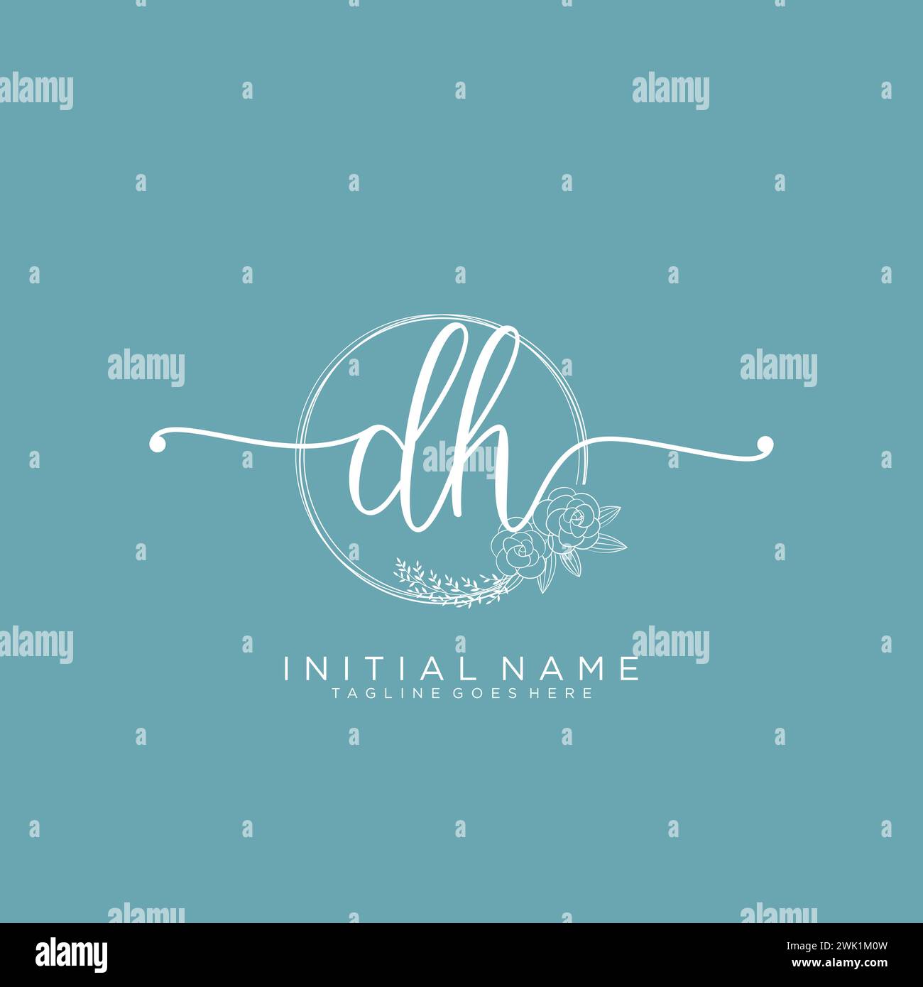 DH Initial handwriting logo with circle Stock Vector