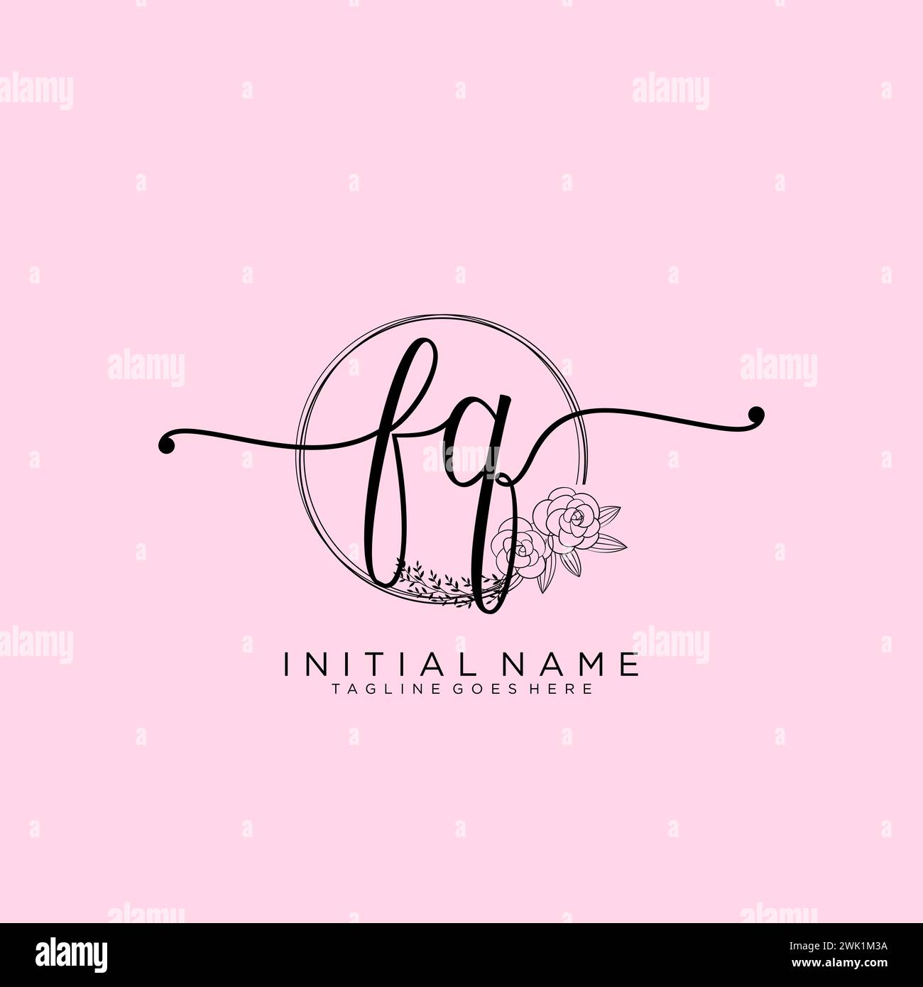 FQ Initial handwriting logo with circle Stock Vector