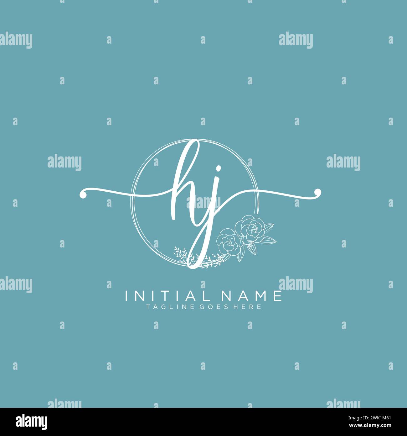 HJ Initial handwriting logo with circle Stock Vector