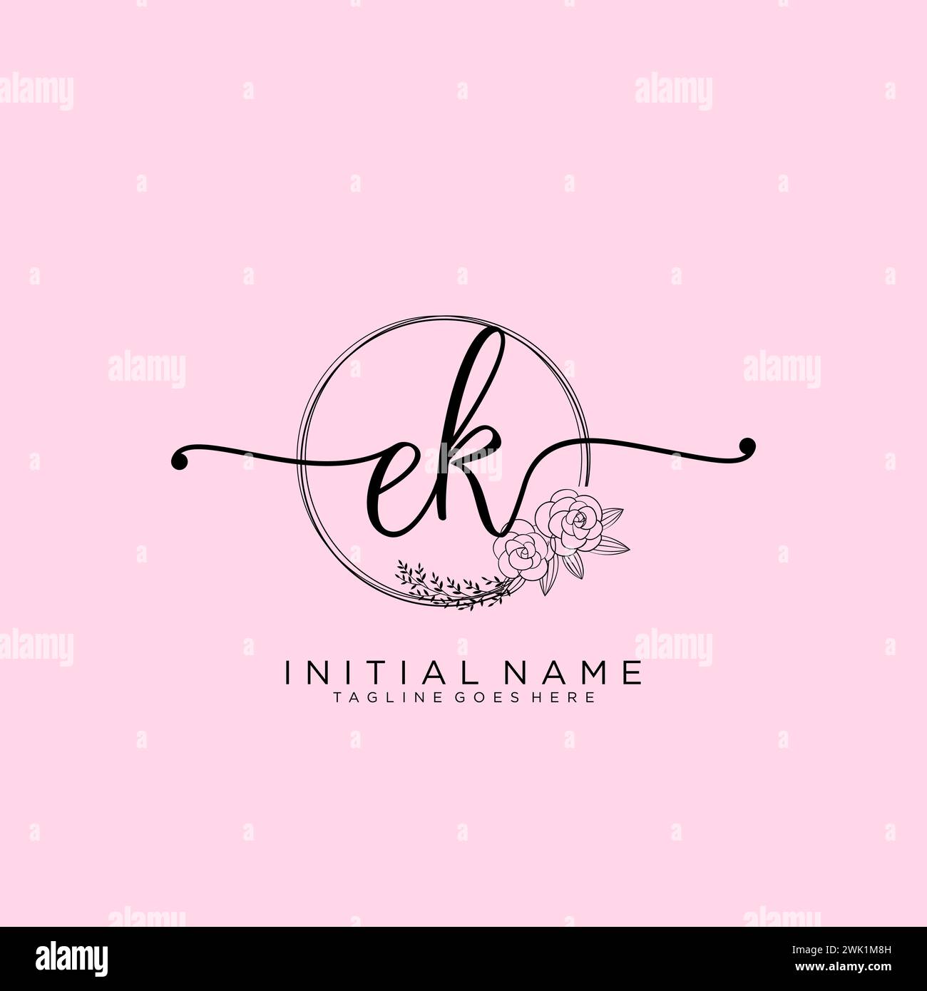 EK Initial handwriting logo with circle Stock Vector