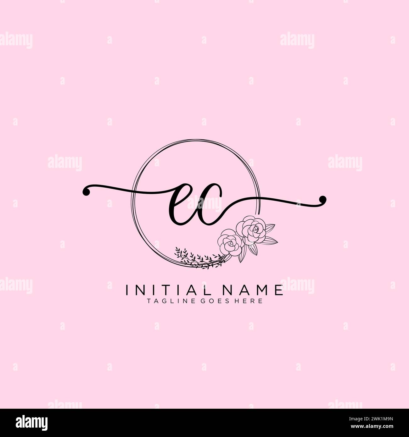 EC Initial handwriting logo with circle Stock Vector