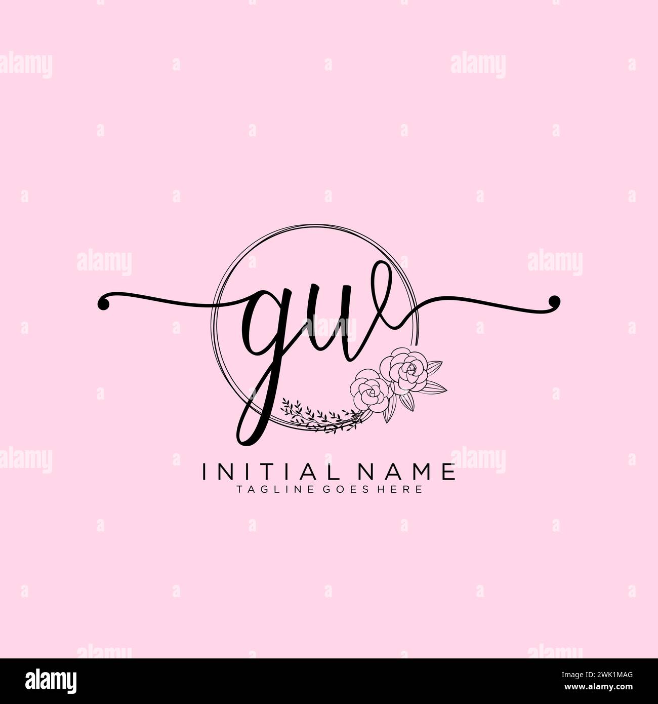 GW Initial handwriting logo with circle Stock Vector