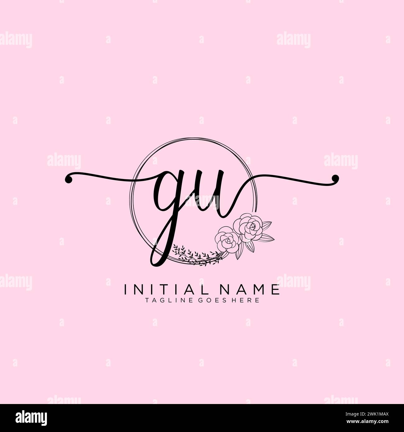 GU Initial handwriting logo with circle Stock Vector