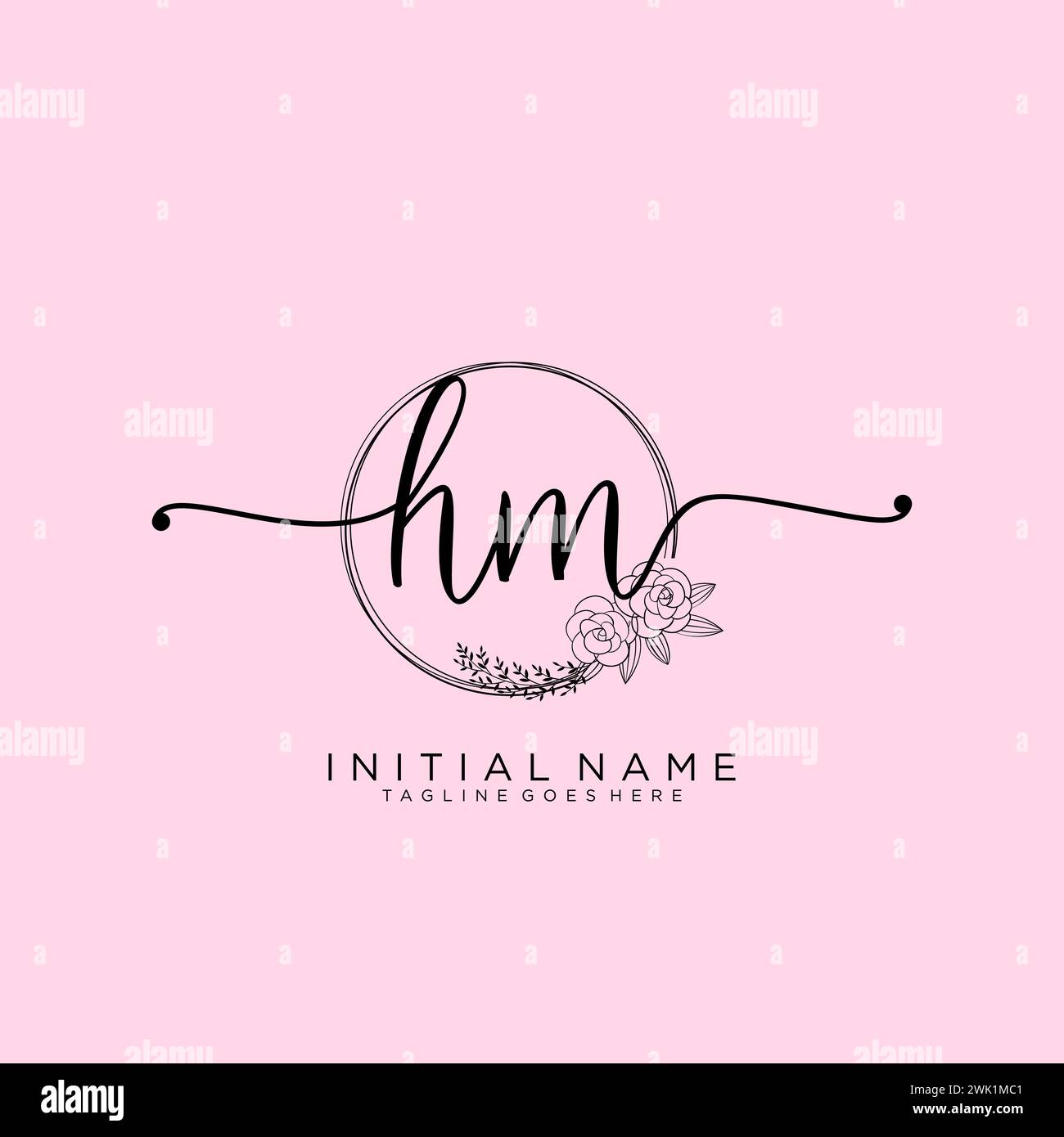 HM Initial handwriting logo with circle Stock Vector